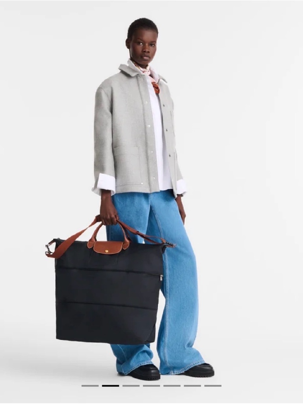 Longchamp Le Pliage Dark Grey and Brown Travel Bag Classic Weekender expandable